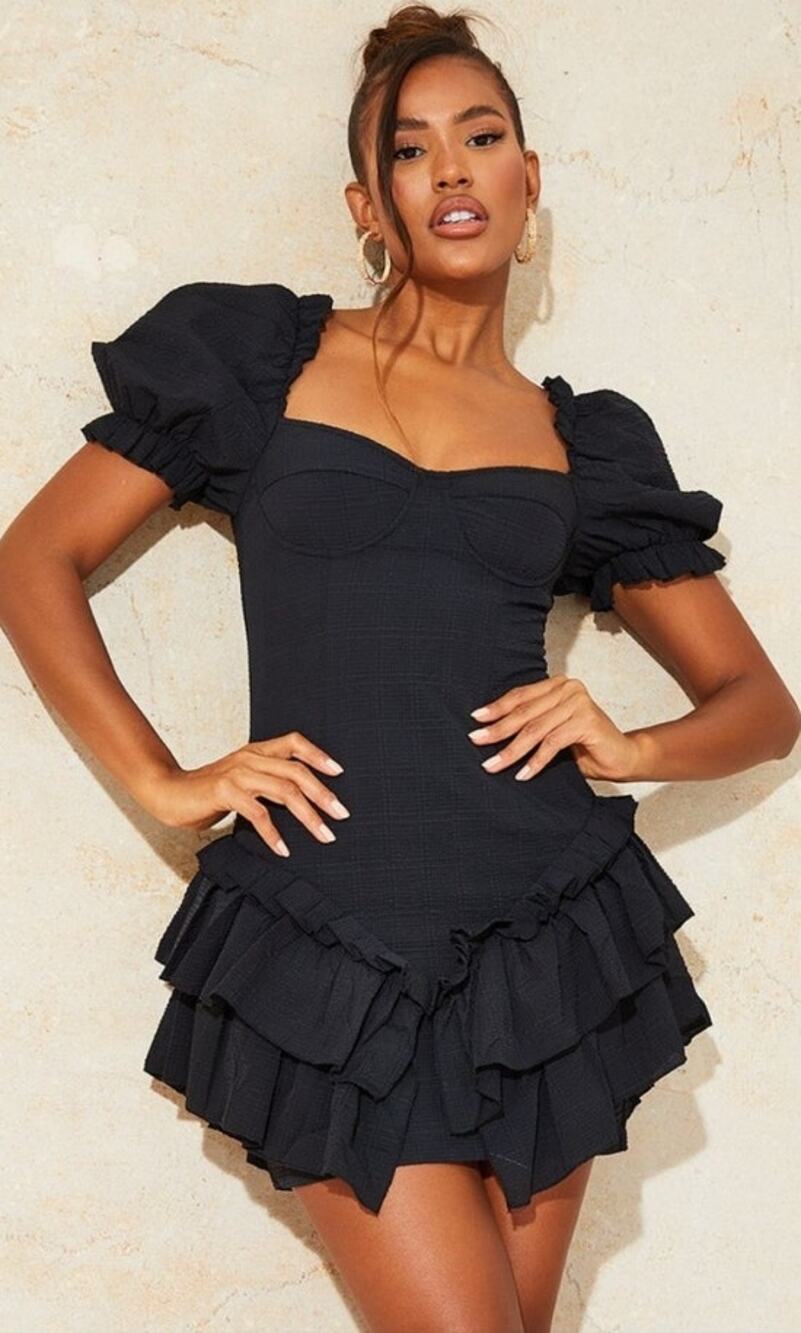 PrettyLittleThing Ruffle Black Dress Size 2
